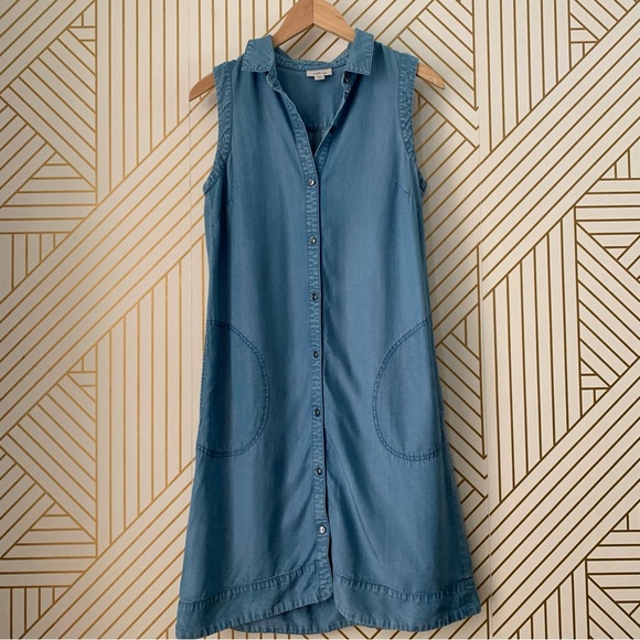 J. Jill Denim Light Wash Sleeveless Chambray Jean shirt Dress button XS - Picture 3 of 13